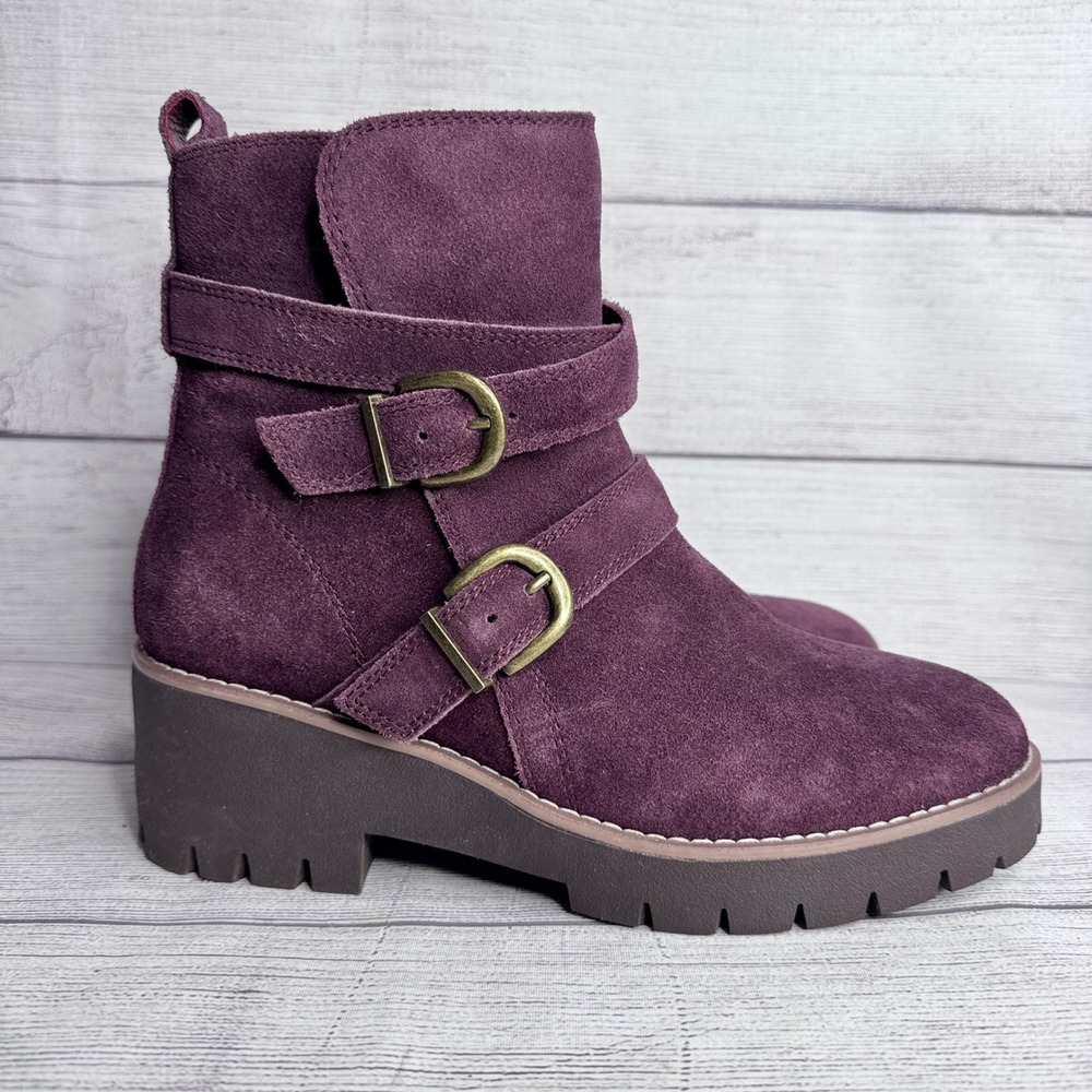Blondo Dazie Purple Waterproof Suede Moto Ankle Boots size 8M DAZI01SD Lug Sole